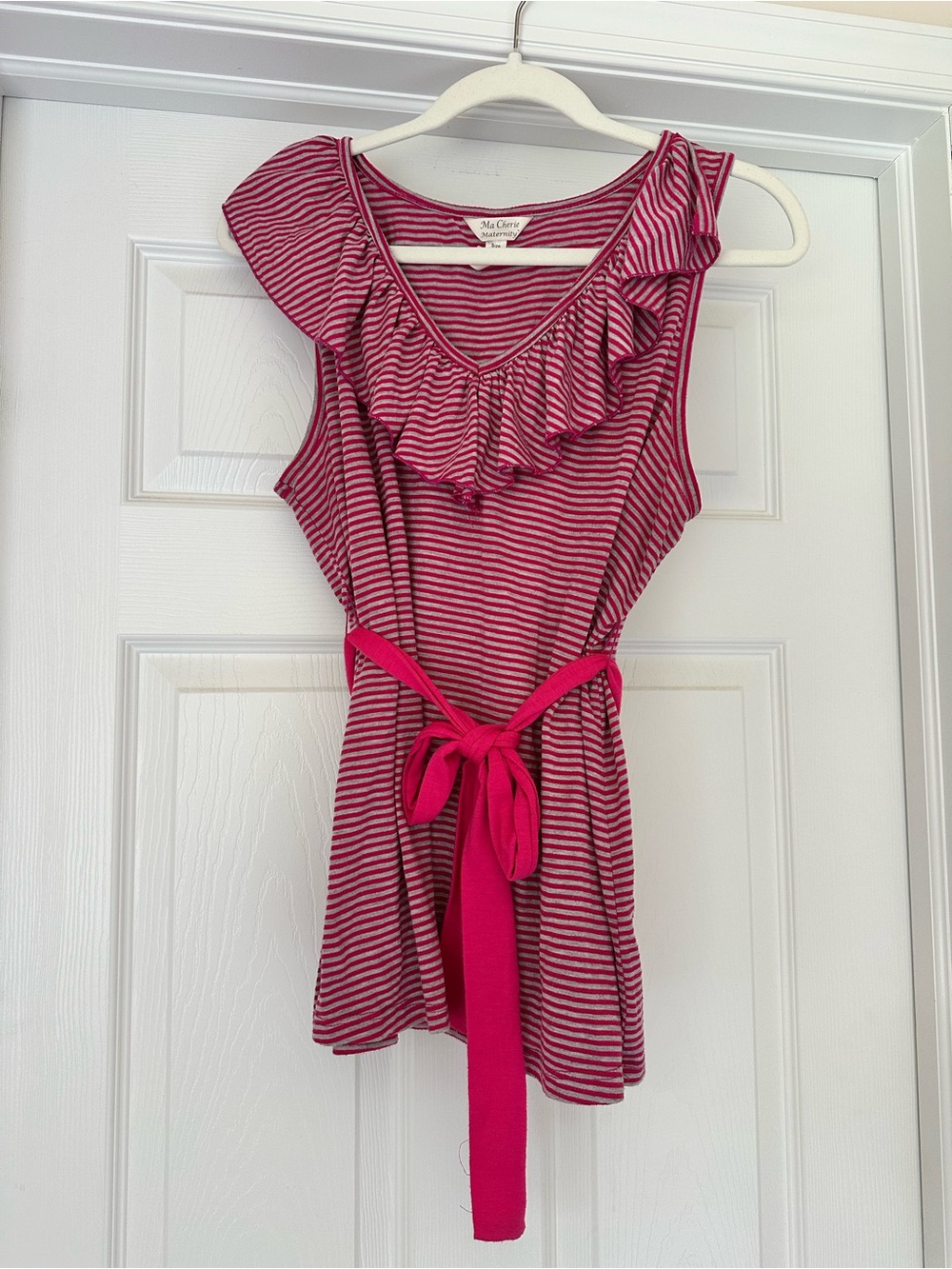 Ma Cherie Maternity V-Neck Sleeveless Top Striped Pink Gray  XL